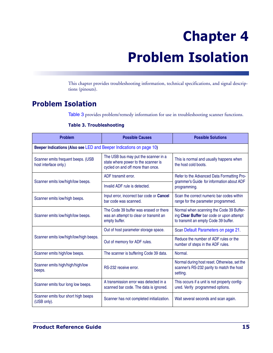 Chapter 4 problem isolation, Problem isolation | Datalogic Scanning QUICKSCAN QD 2300 User Manual | Page 21 / 192