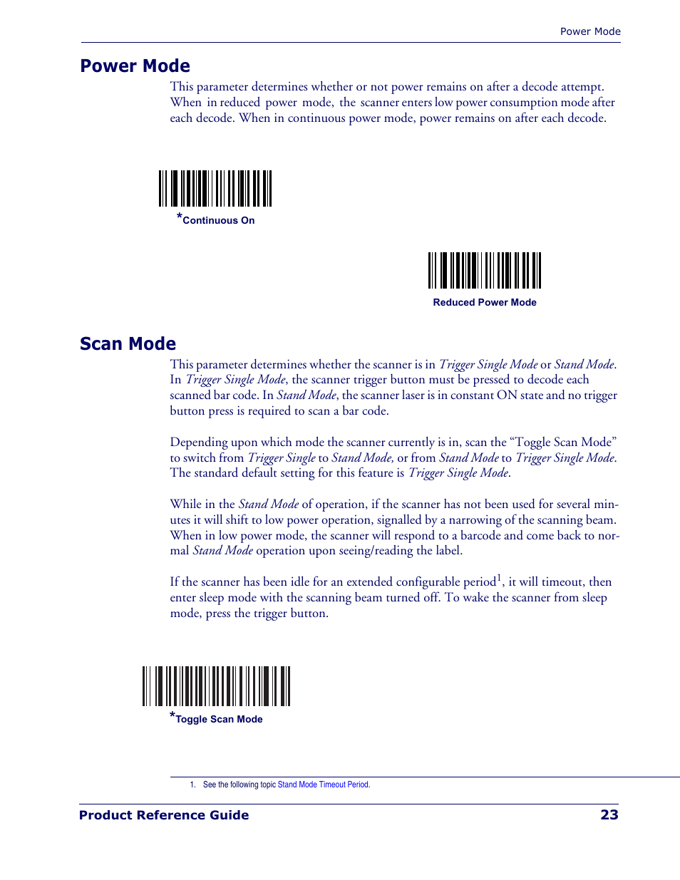 Power mode, Scan mode | Datalogic Scanning QUICKSCAN QD 2300 User Manual | Page 29 / 192