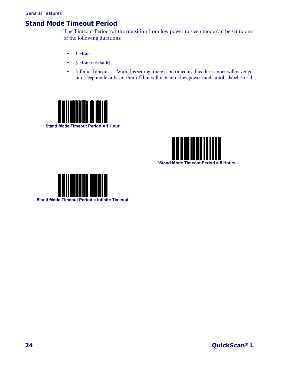 Stand mode timeout period | Datalogic Scanning QUICKSCAN QD 2300 User Manual | Page 30 / 192