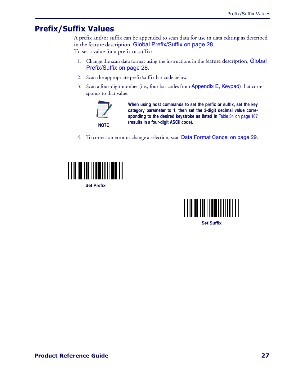 Prefix/suffix values | Datalogic Scanning QUICKSCAN QD 2300 User Manual | Page 33 / 192