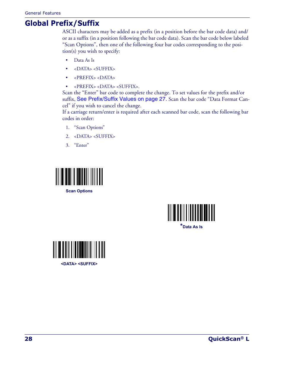 Global prefix/suffix | Datalogic Scanning QUICKSCAN QD 2300 User Manual | Page 34 / 192