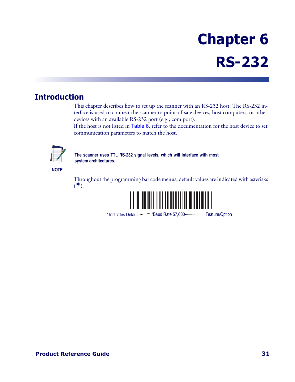 Chapter 6 rs-232, Introduction | Datalogic Scanning QUICKSCAN QD 2300 User Manual | Page 37 / 192