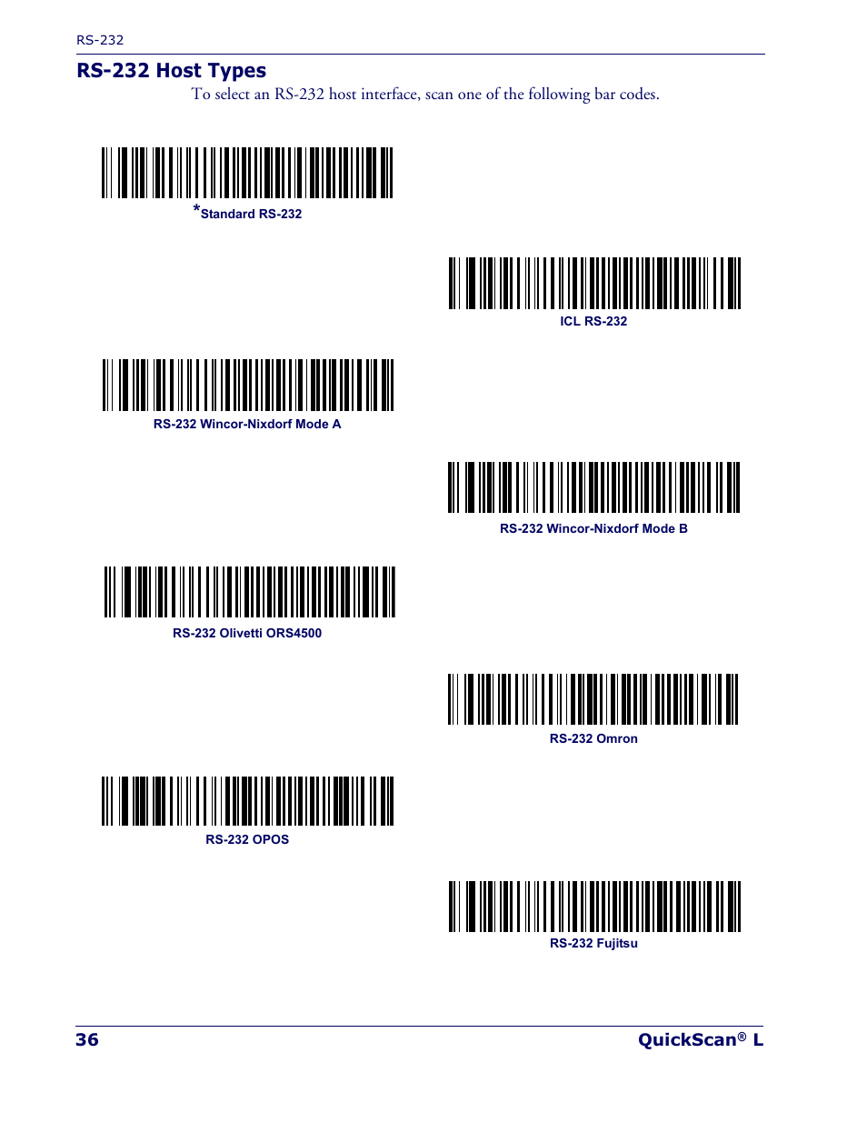Rs-232 host types | Datalogic Scanning QUICKSCAN QD 2300 User Manual | Page 42 / 192