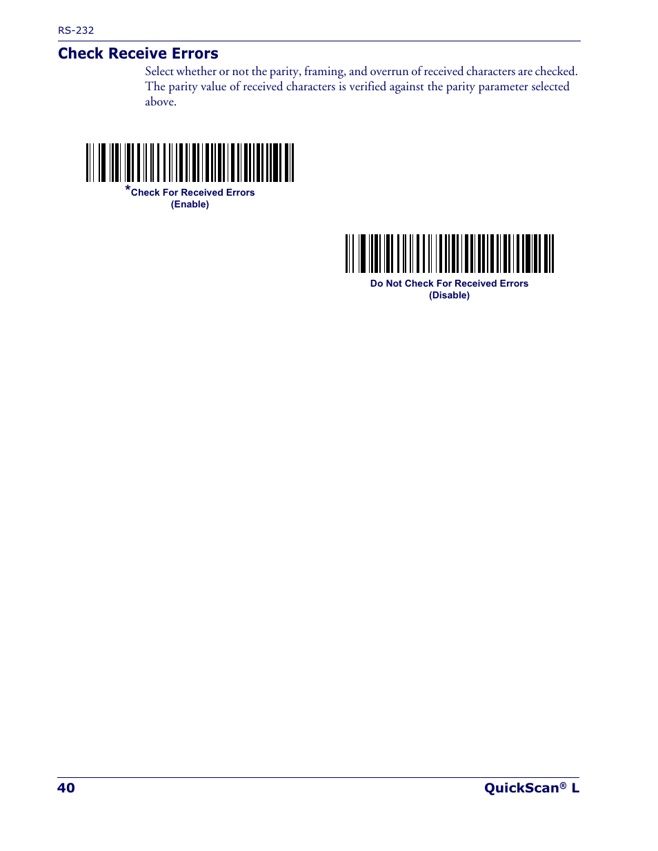 Check receive errors | Datalogic Scanning QUICKSCAN QD 2300 User Manual | Page 46 / 192