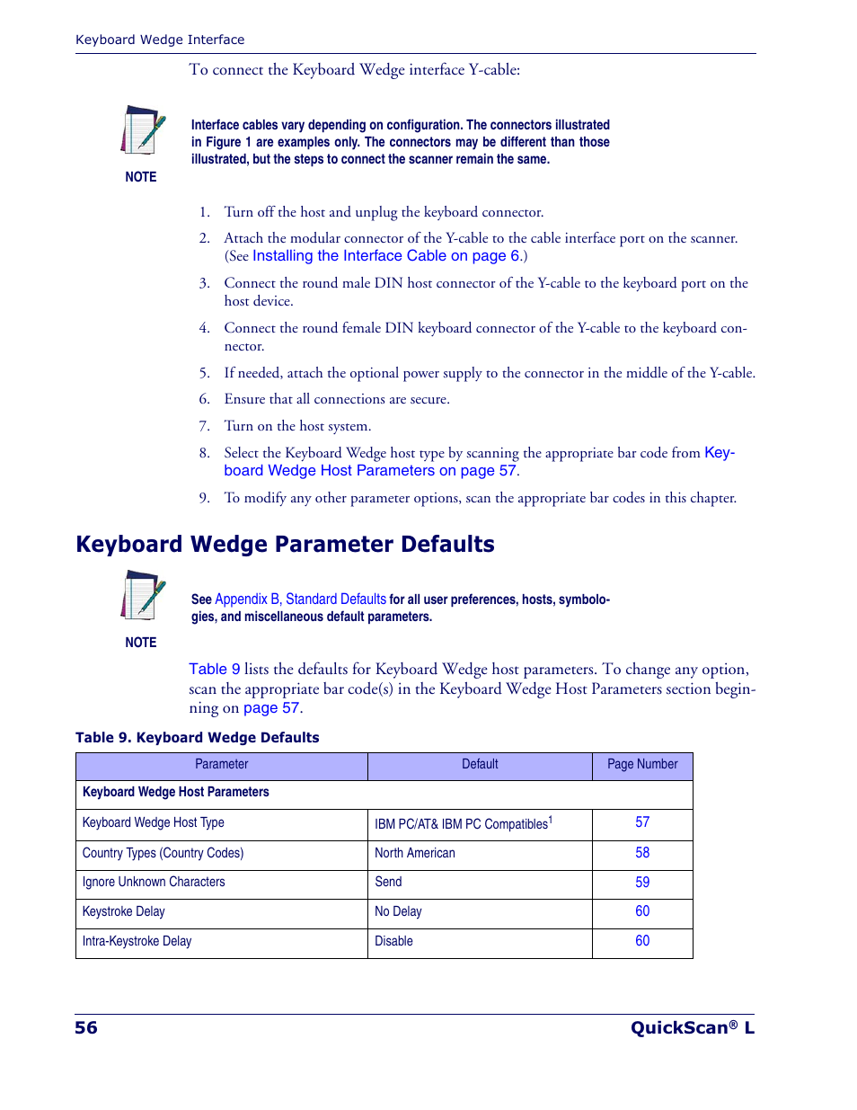 Keyboard wedge parameter defaults | Datalogic Scanning QUICKSCAN QD 2300 User Manual | Page 62 / 192