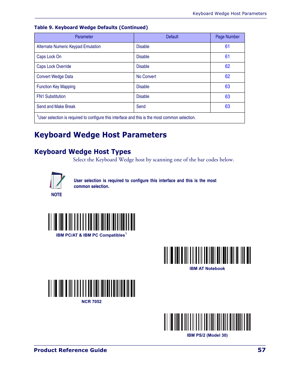 Keyboard wedge host parameters, Keyboard wedge host types | Datalogic Scanning QUICKSCAN QD 2300 User Manual | Page 63 / 192