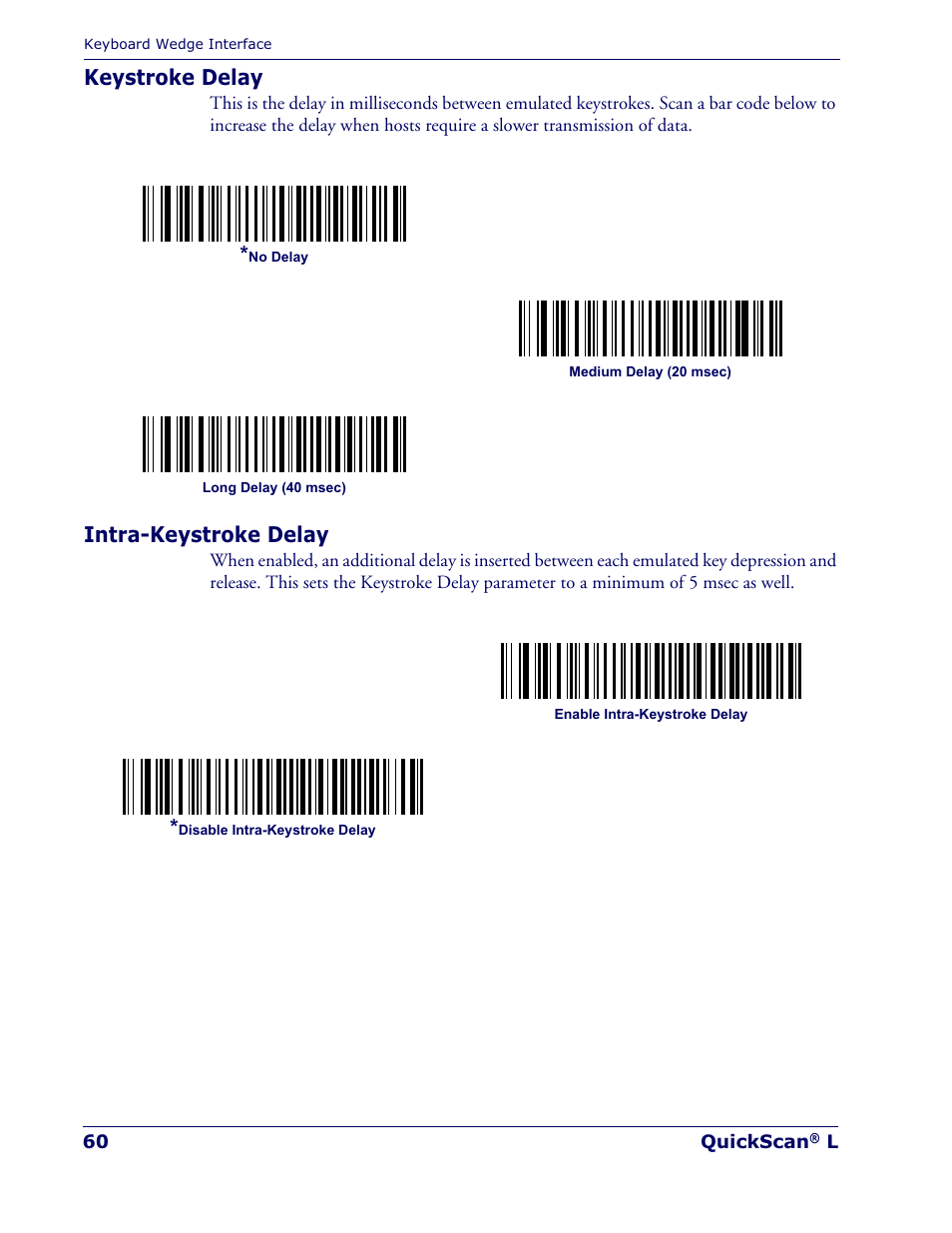 Keystroke delay, Intra-keystroke delay | Datalogic Scanning QUICKSCAN QD 2300 User Manual | Page 66 / 192