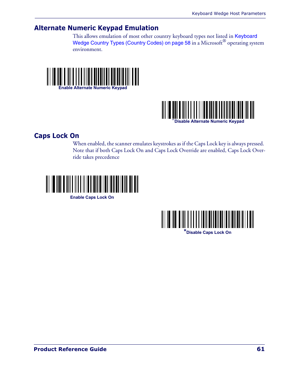 Alternate numeric keypad emulation, Caps lock on | Datalogic Scanning QUICKSCAN QD 2300 User Manual | Page 67 / 192