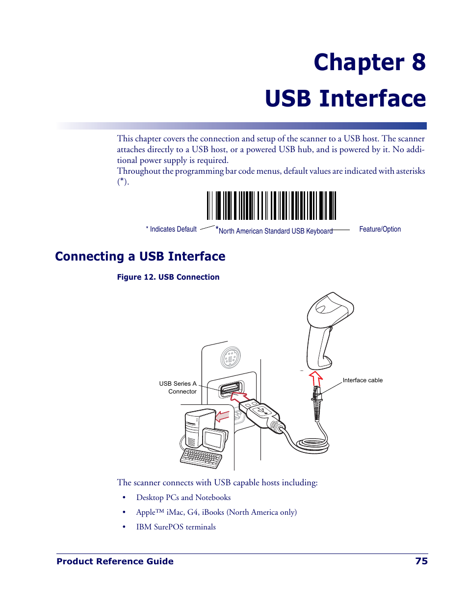 Chapter 8 usb interface, Connecting a usb interface | Datalogic Scanning QUICKSCAN QD 2300 User Manual | Page 81 / 192