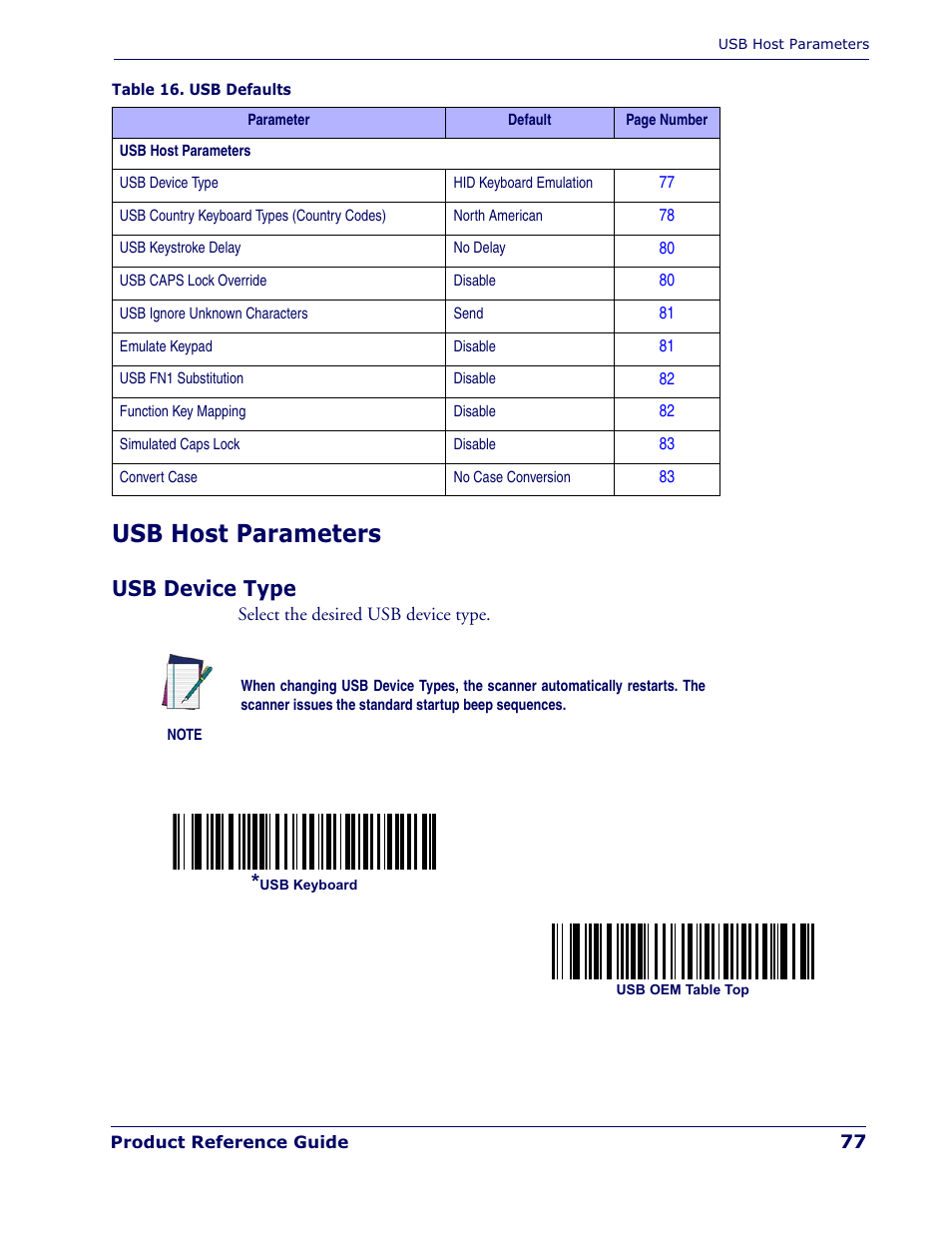 Usb host parameters, Usb device type | Datalogic Scanning QUICKSCAN QD 2300 User Manual | Page 83 / 192