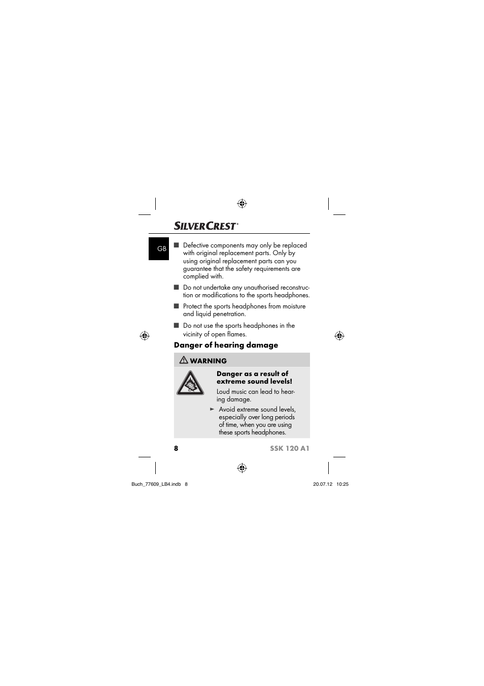 Danger of hearing damage | Silvercrest SSK 120 A1 User Manual | Page 10 / 153