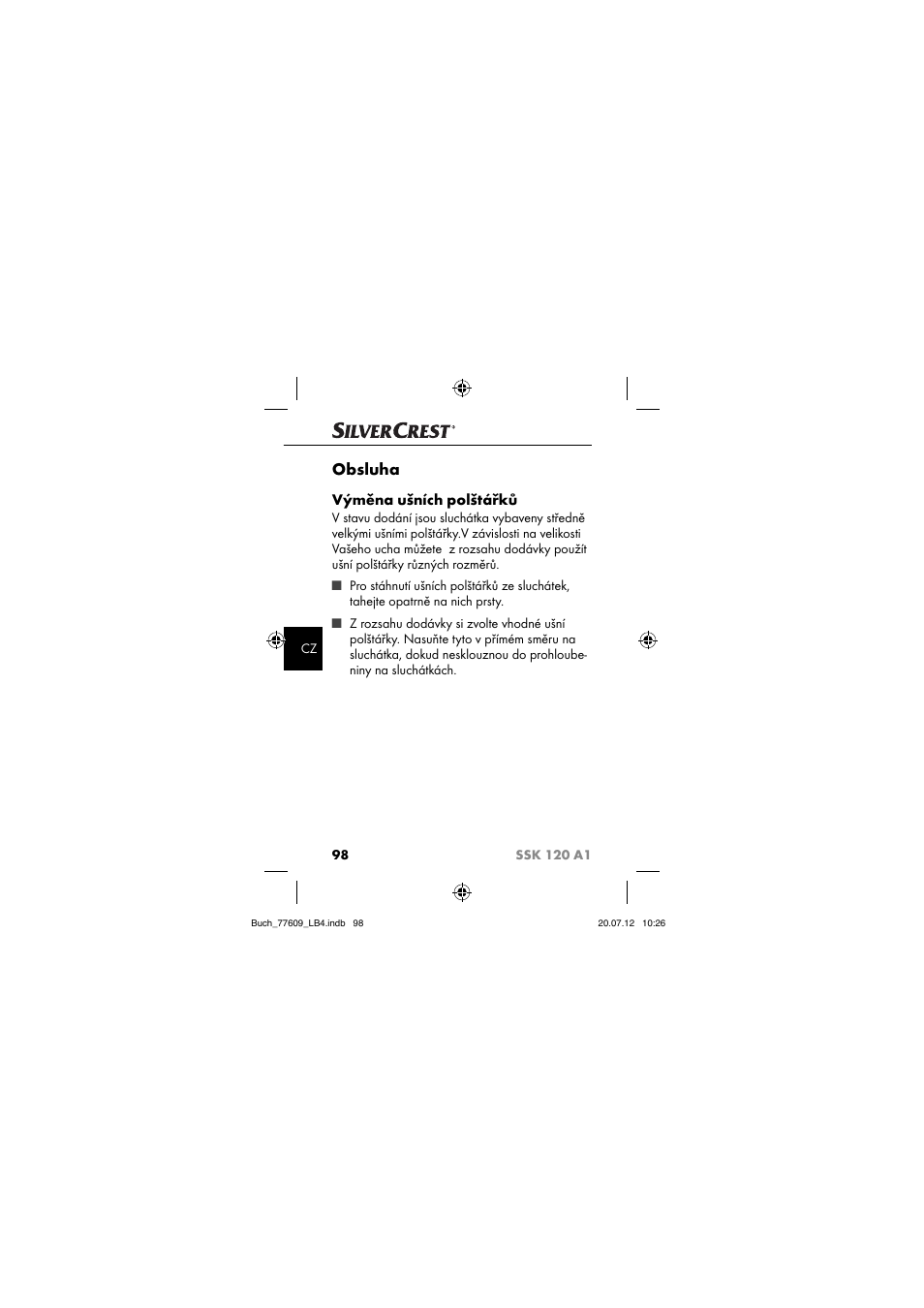 Obsluha, Výměna ušních polštářků | Silvercrest SSK 120 A1 User Manual | Page 100 / 153