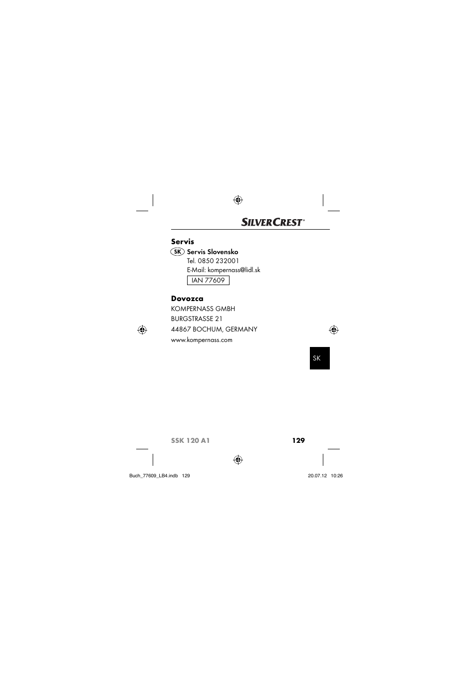 Servis, Dovozca | Silvercrest SSK 120 A1 User Manual | Page 131 / 153