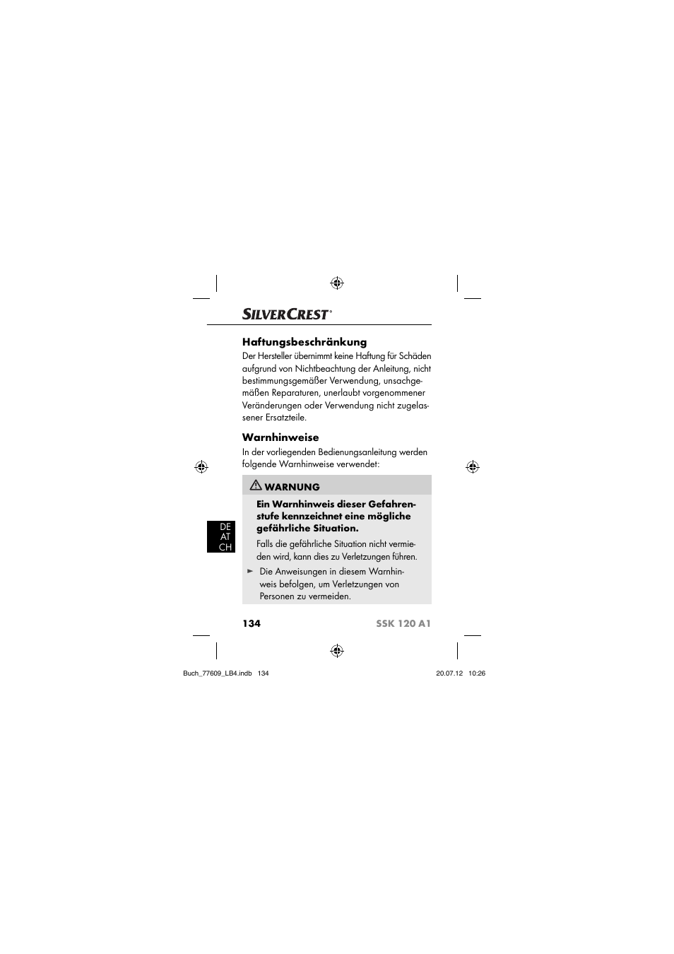 Haftungsbeschränkung, Warnhinweise | Silvercrest SSK 120 A1 User Manual | Page 136 / 153