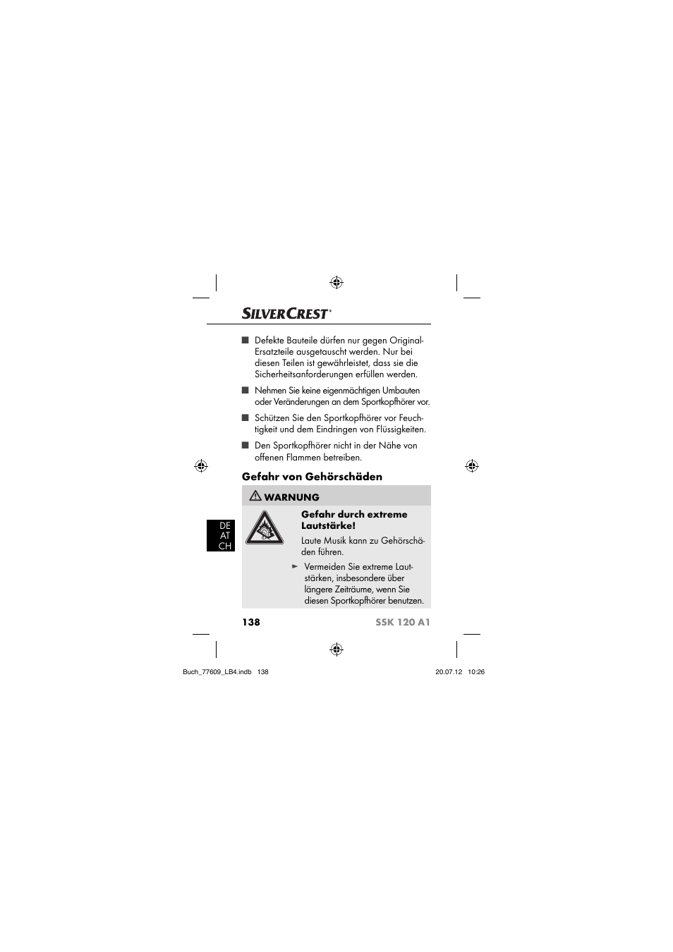 Gefahr von gehörschäden | Silvercrest SSK 120 A1 User Manual | Page 140 / 153