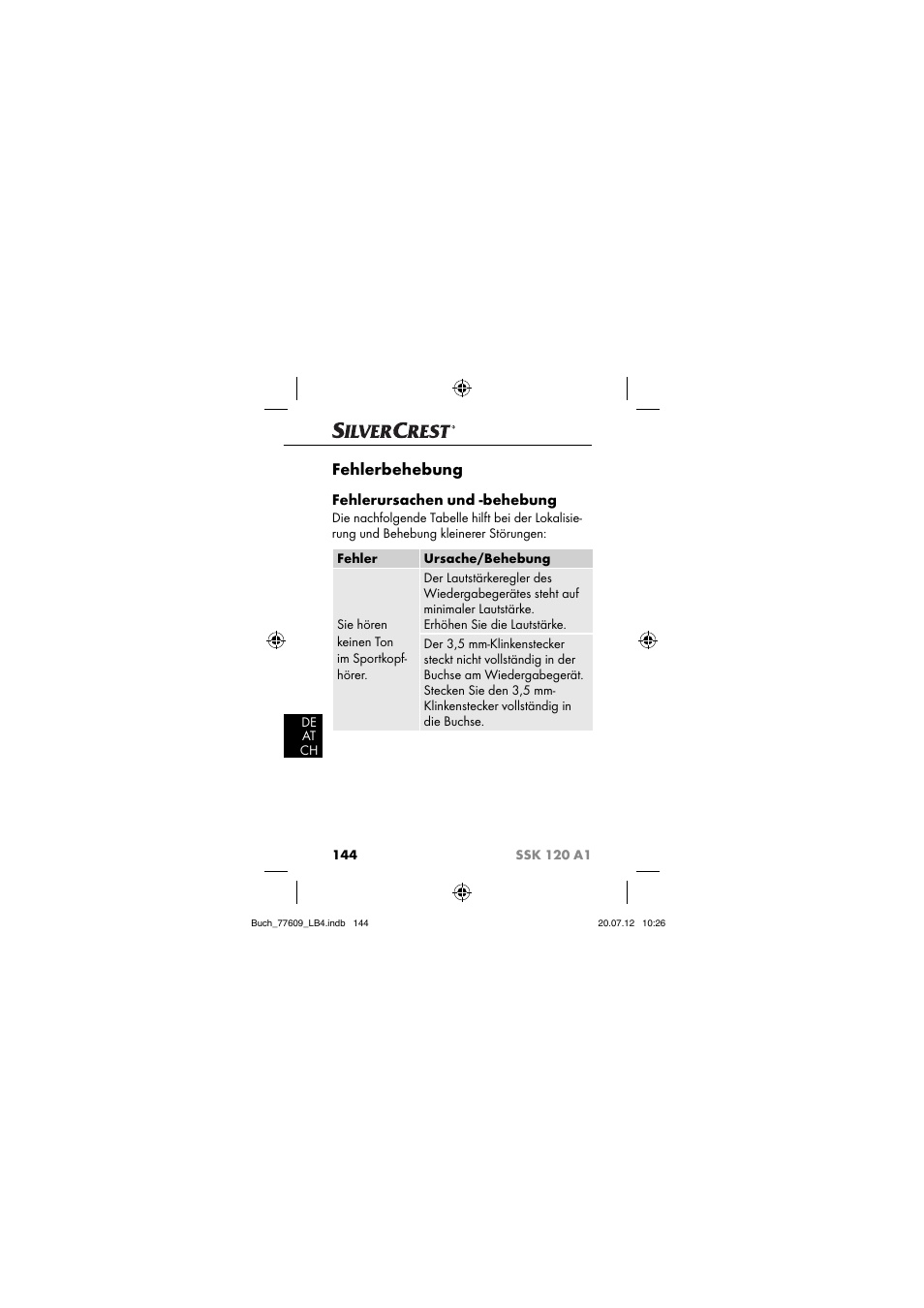 Fehlerbehebung, Fehlerursachen und -behebung | Silvercrest SSK 120 A1 User Manual | Page 146 / 153