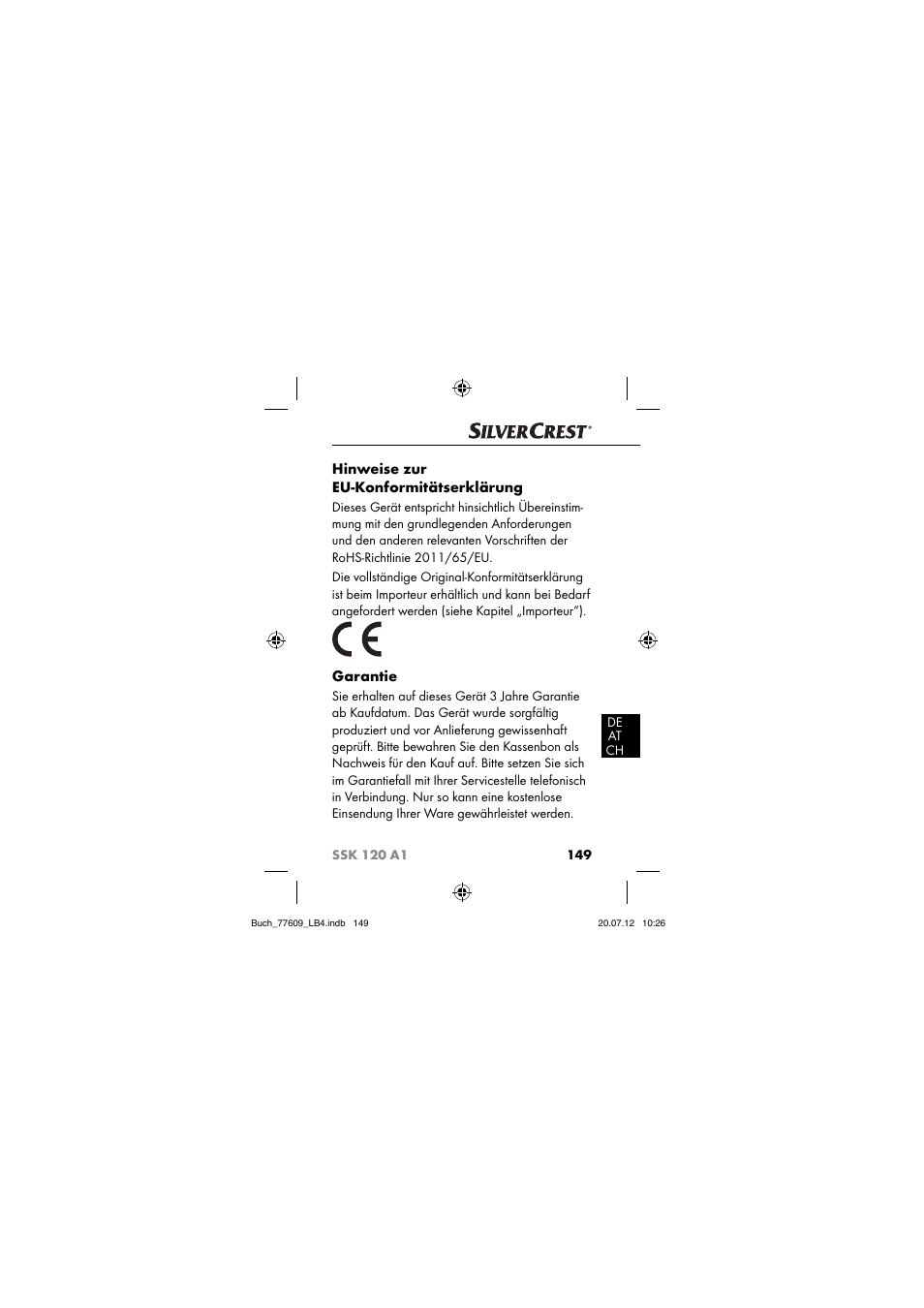 Hinweise zur eu-konformitätserklärung, Garantie | Silvercrest SSK 120 A1 User Manual | Page 151 / 153