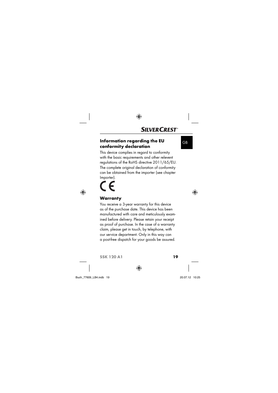 Warranty | Silvercrest SSK 120 A1 User Manual | Page 21 / 153