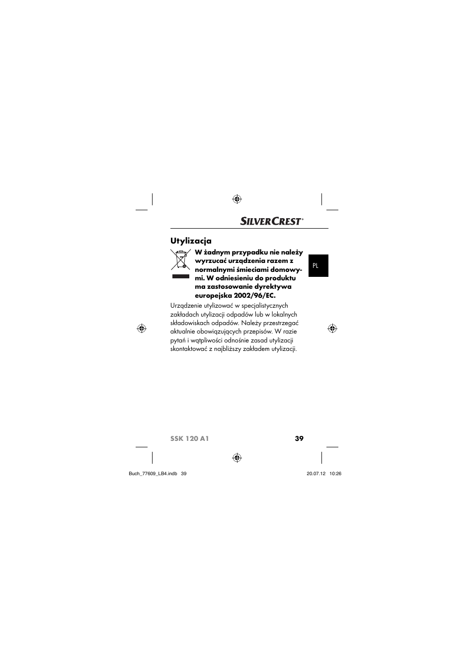 Utylizacja | Silvercrest SSK 120 A1 User Manual | Page 41 / 153