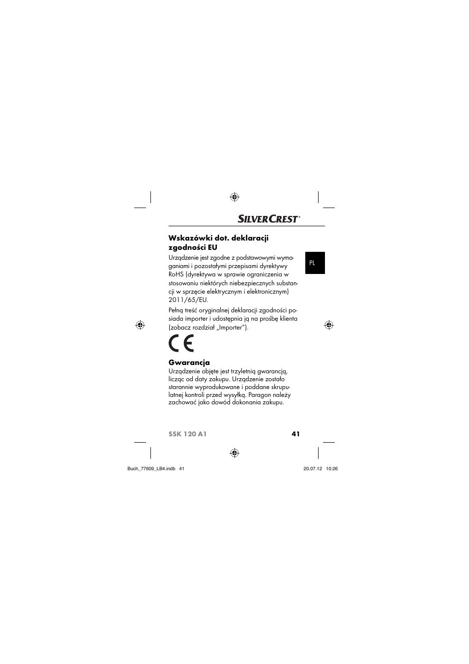 Wskazówki dot. deklaracji zgodności eu, Gwarancja | Silvercrest SSK 120 A1 User Manual | Page 43 / 153