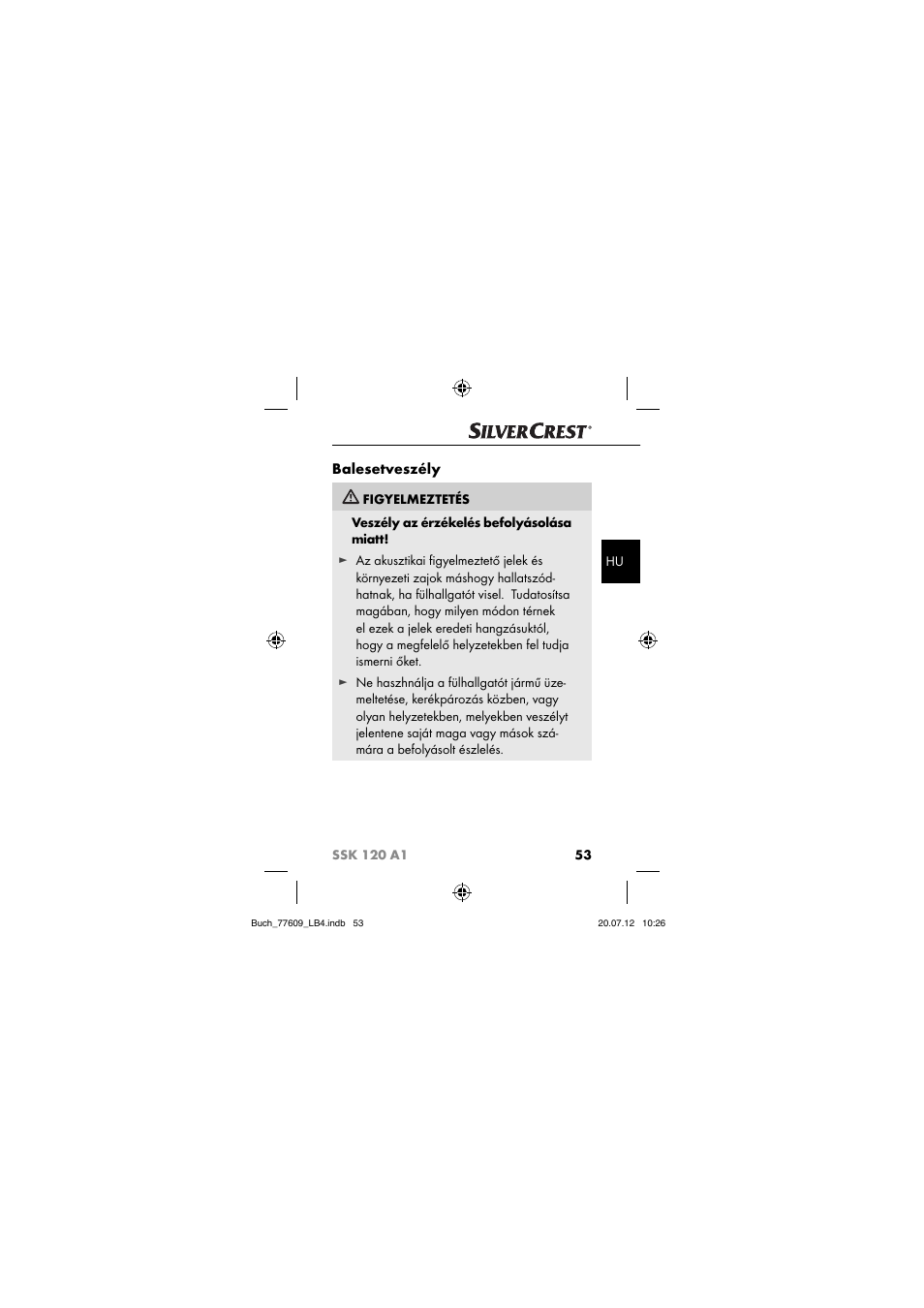 Balesetveszély | Silvercrest SSK 120 A1 User Manual | Page 55 / 153