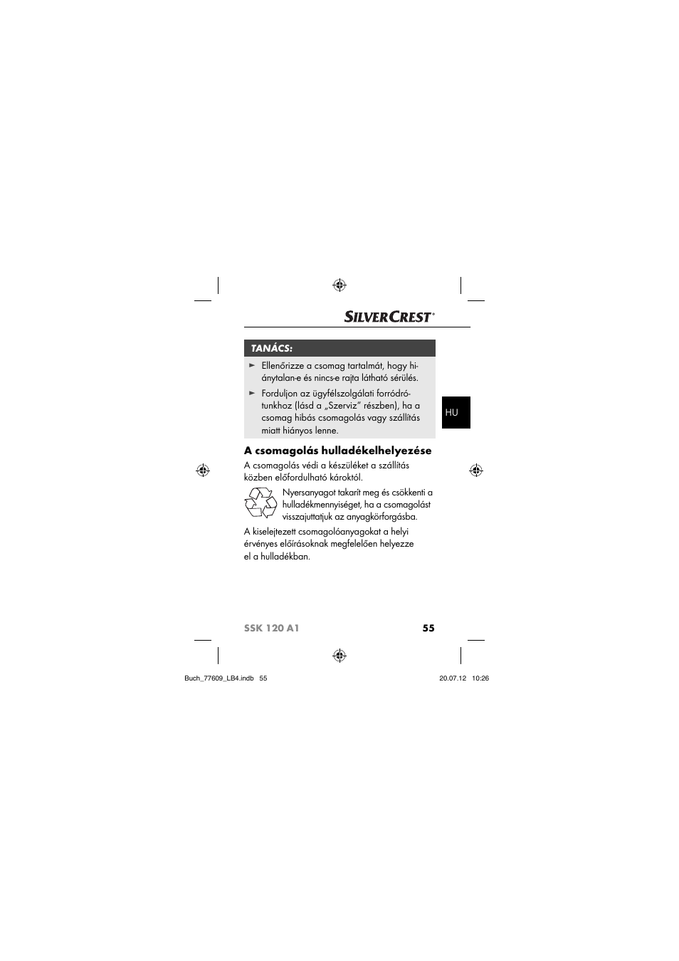 A csomagolás hulladékelhelyezése | Silvercrest SSK 120 A1 User Manual | Page 57 / 153