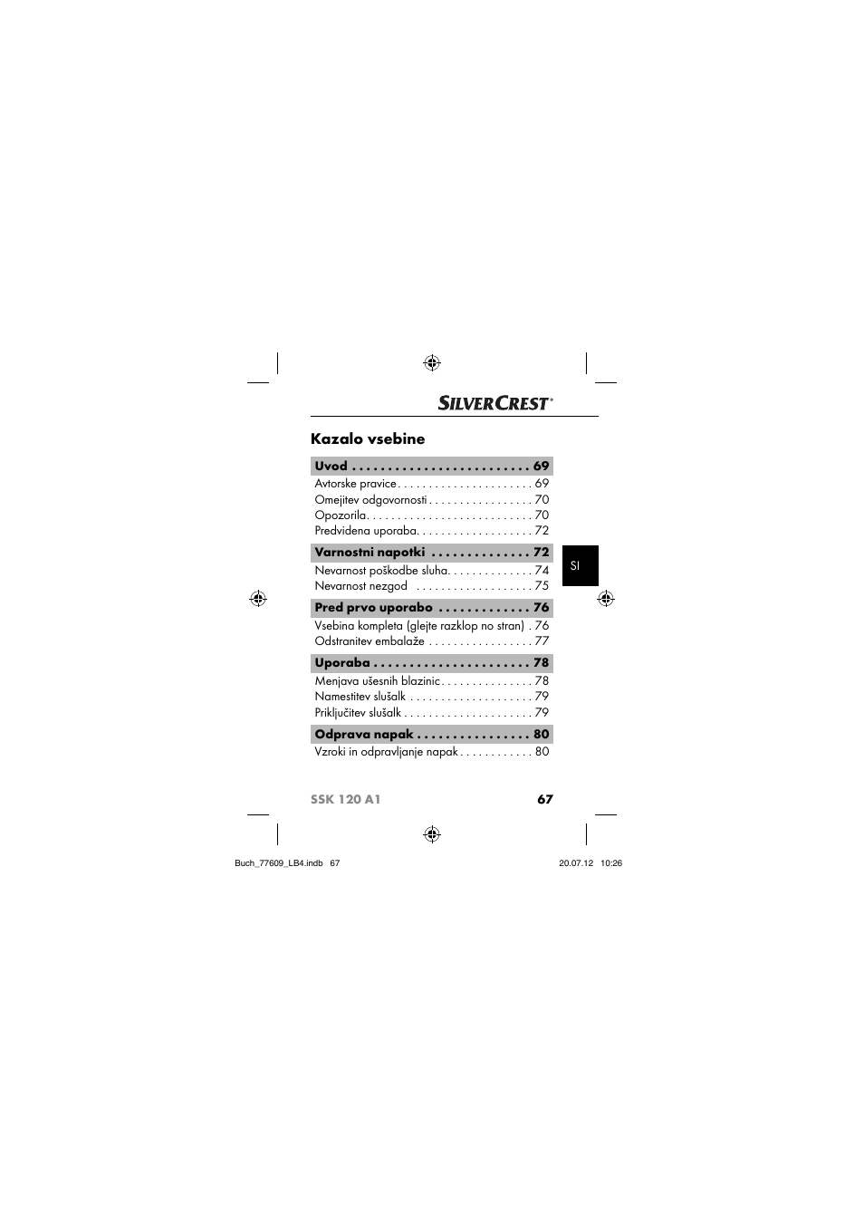 Kazalo vsebine | Silvercrest SSK 120 A1 User Manual | Page 69 / 153