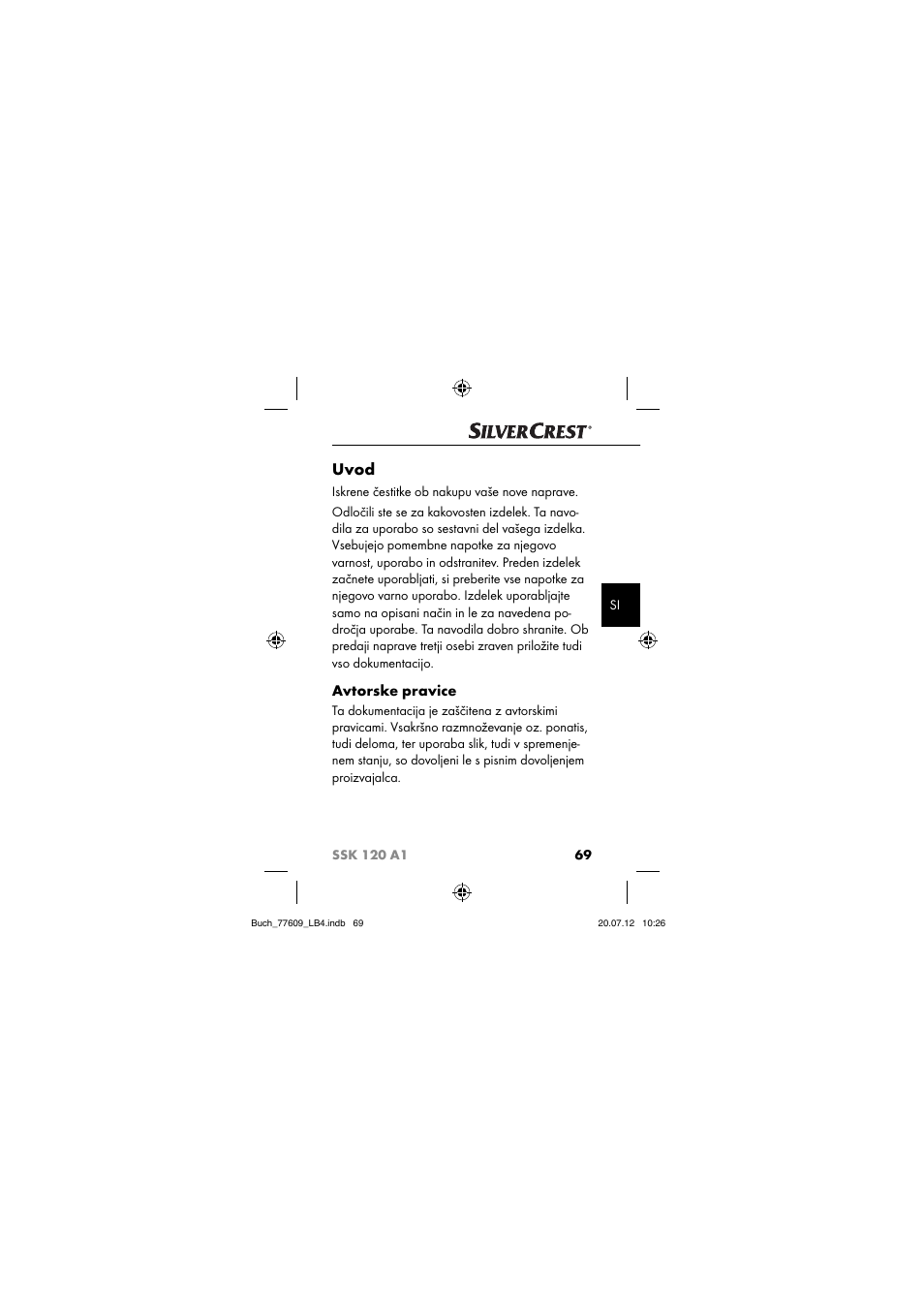 Uvod, Avtorske pravice | Silvercrest SSK 120 A1 User Manual | Page 71 / 153