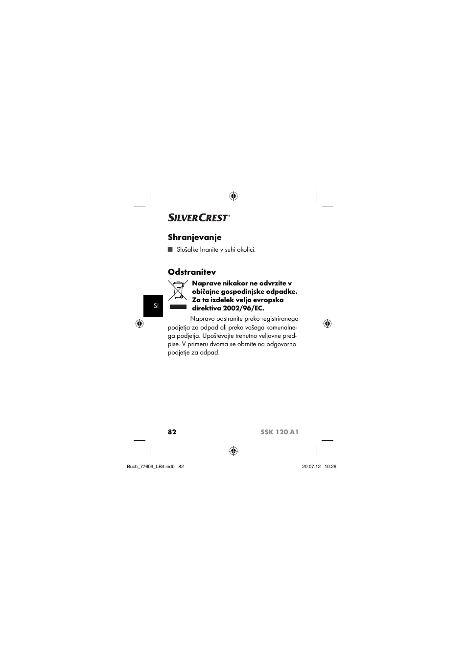 Shranjevanje, Odstranitev | Silvercrest SSK 120 A1 User Manual | Page 84 / 153