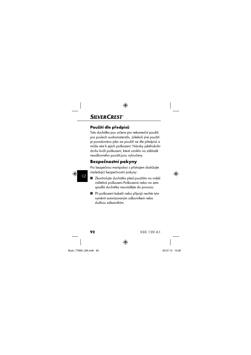 Bezpečnostní pokyny, Použití dle předpisů | Silvercrest SSK 120 A1 User Manual | Page 94 / 153