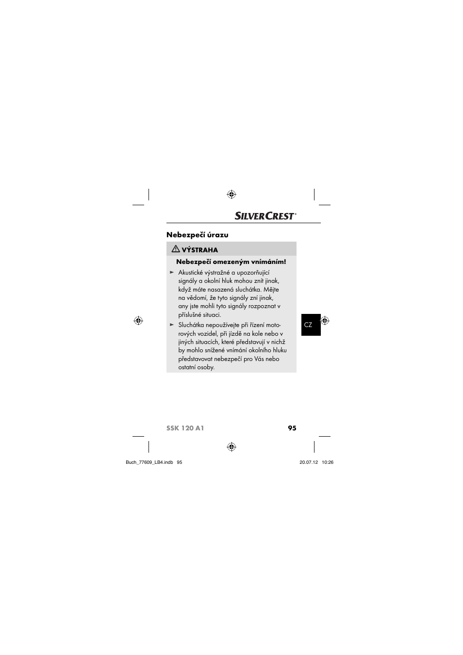 Nebezpečí úrazu | Silvercrest SSK 120 A1 User Manual | Page 97 / 153