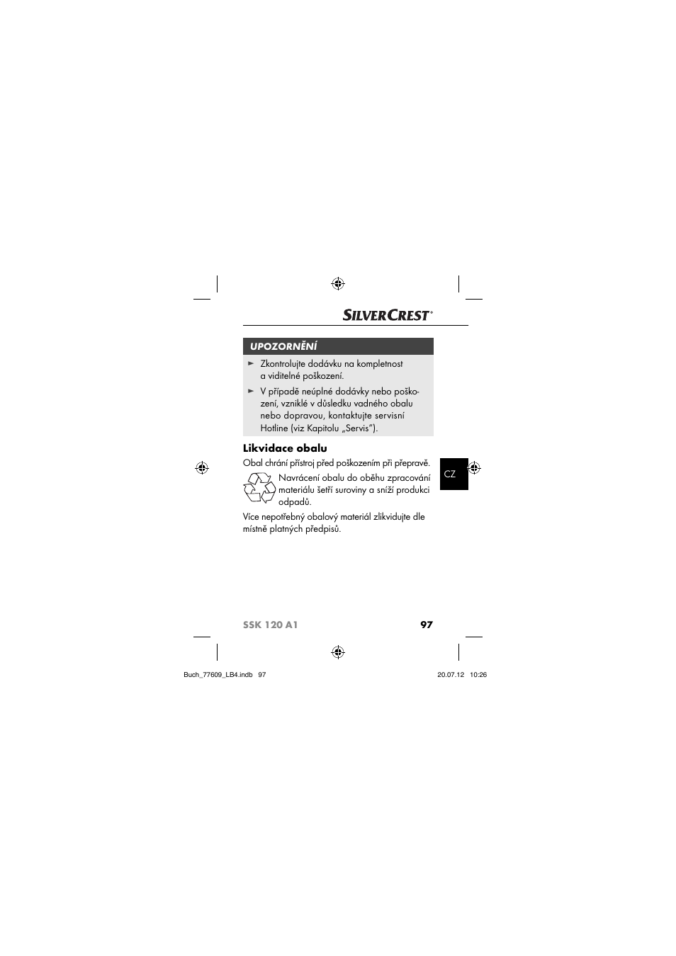 Likvidace obalu | Silvercrest SSK 120 A1 User Manual | Page 99 / 153