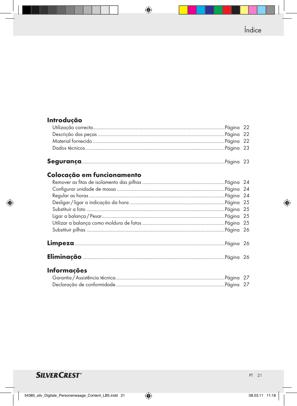 Índice | Silvercrest Digital Bathroom Scale User Manual | Page 17 / 40