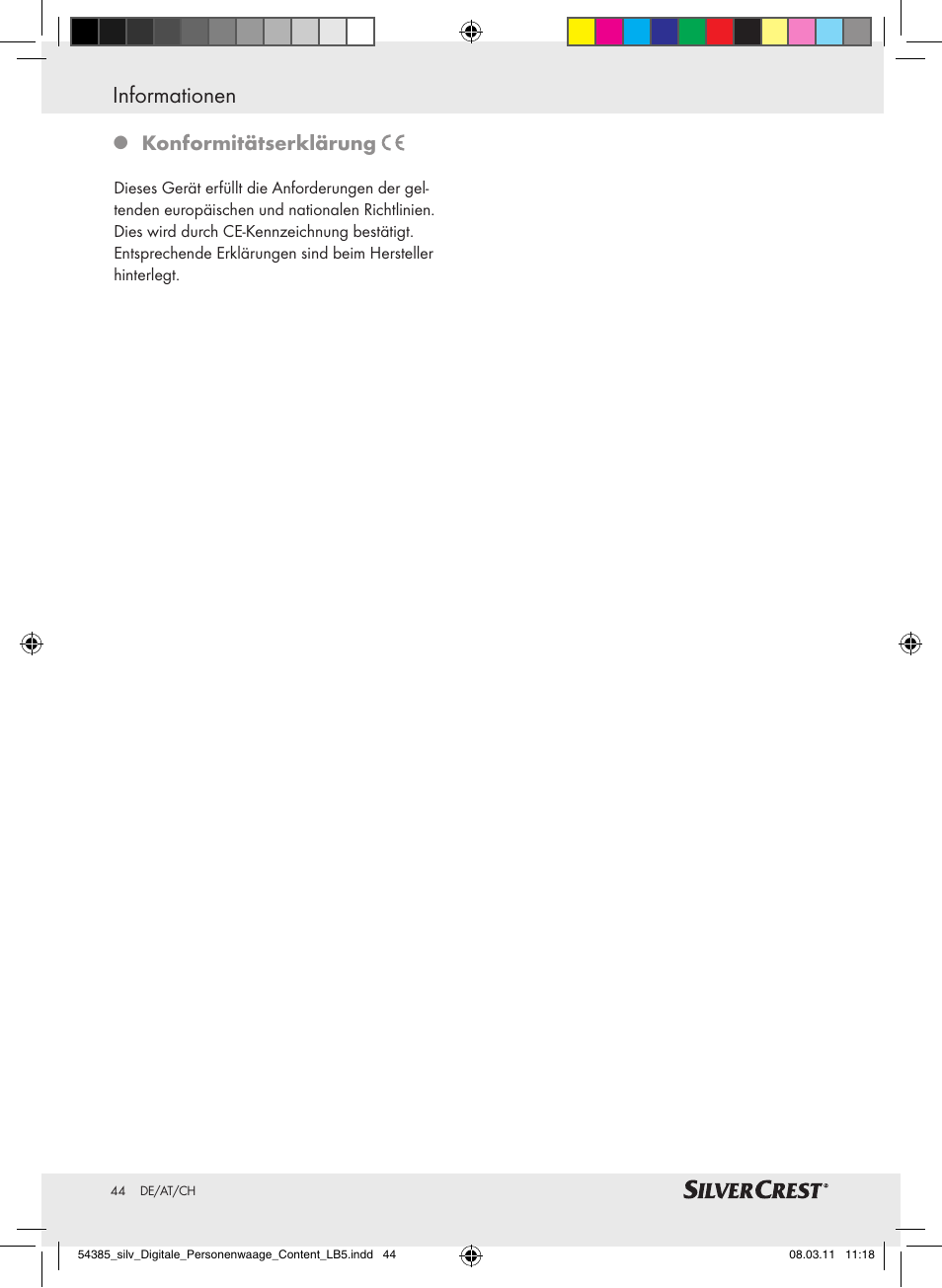 Informationen, Konformitätserklärung | Silvercrest Digital Bathroom Scale User Manual | Page 40 / 40