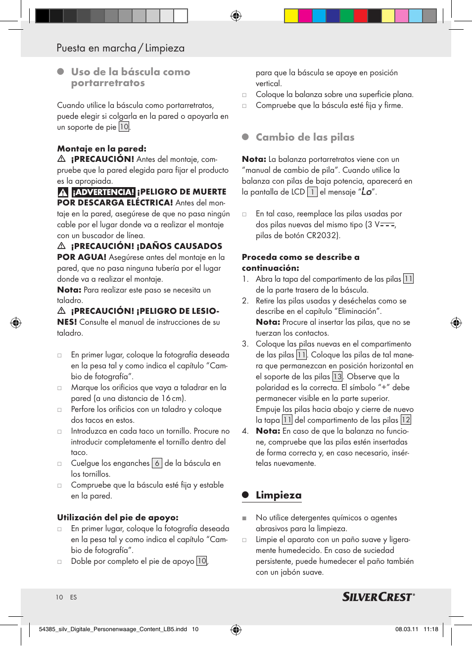 Uso de la báscula como portarretratos, Cambio de las pilas, Limpieza | Silvercrest Digital Bathroom Scale User Manual | Page 6 / 40