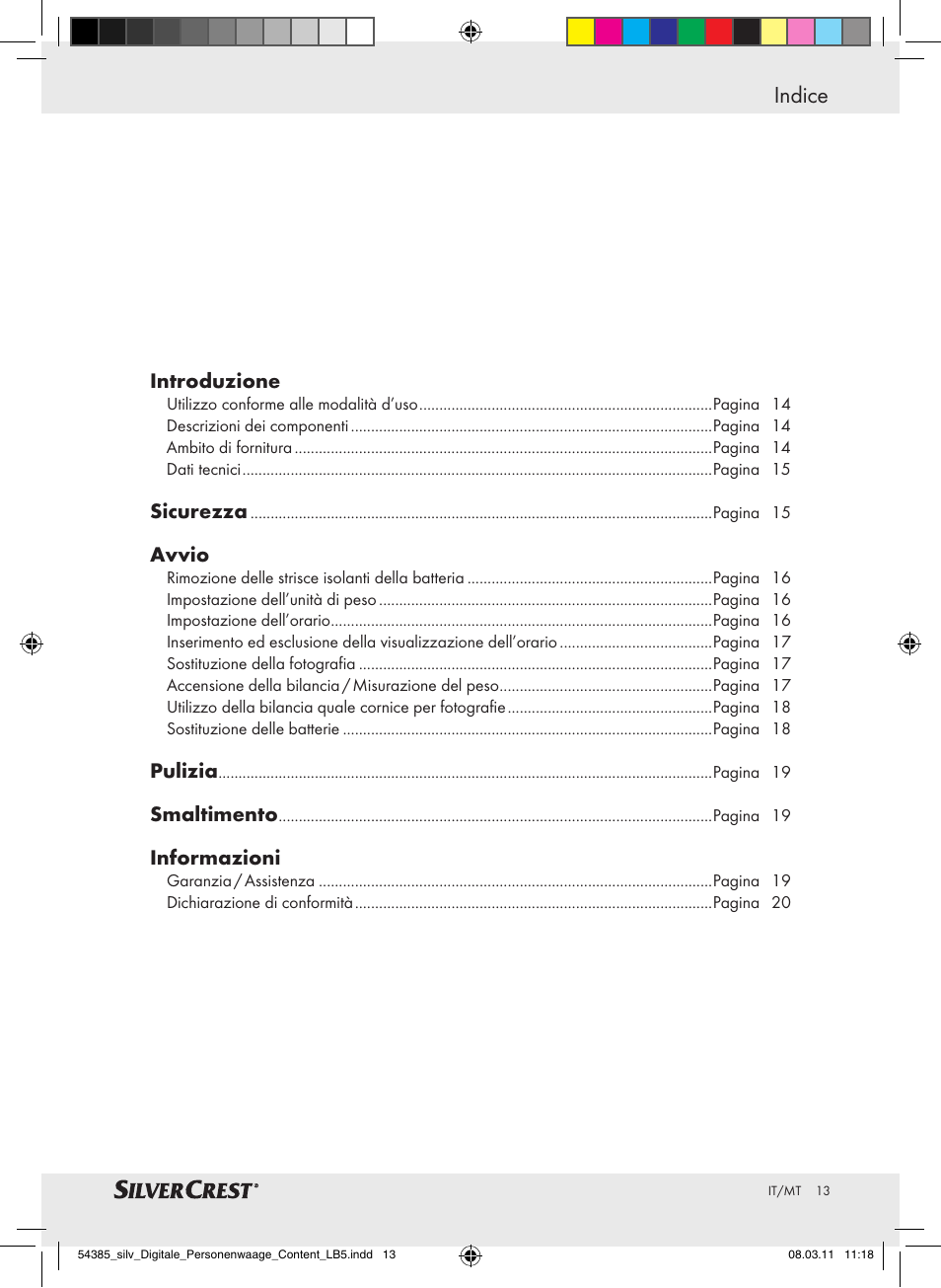 Indice | Silvercrest Digital Bathroom Scale User Manual | Page 9 / 40