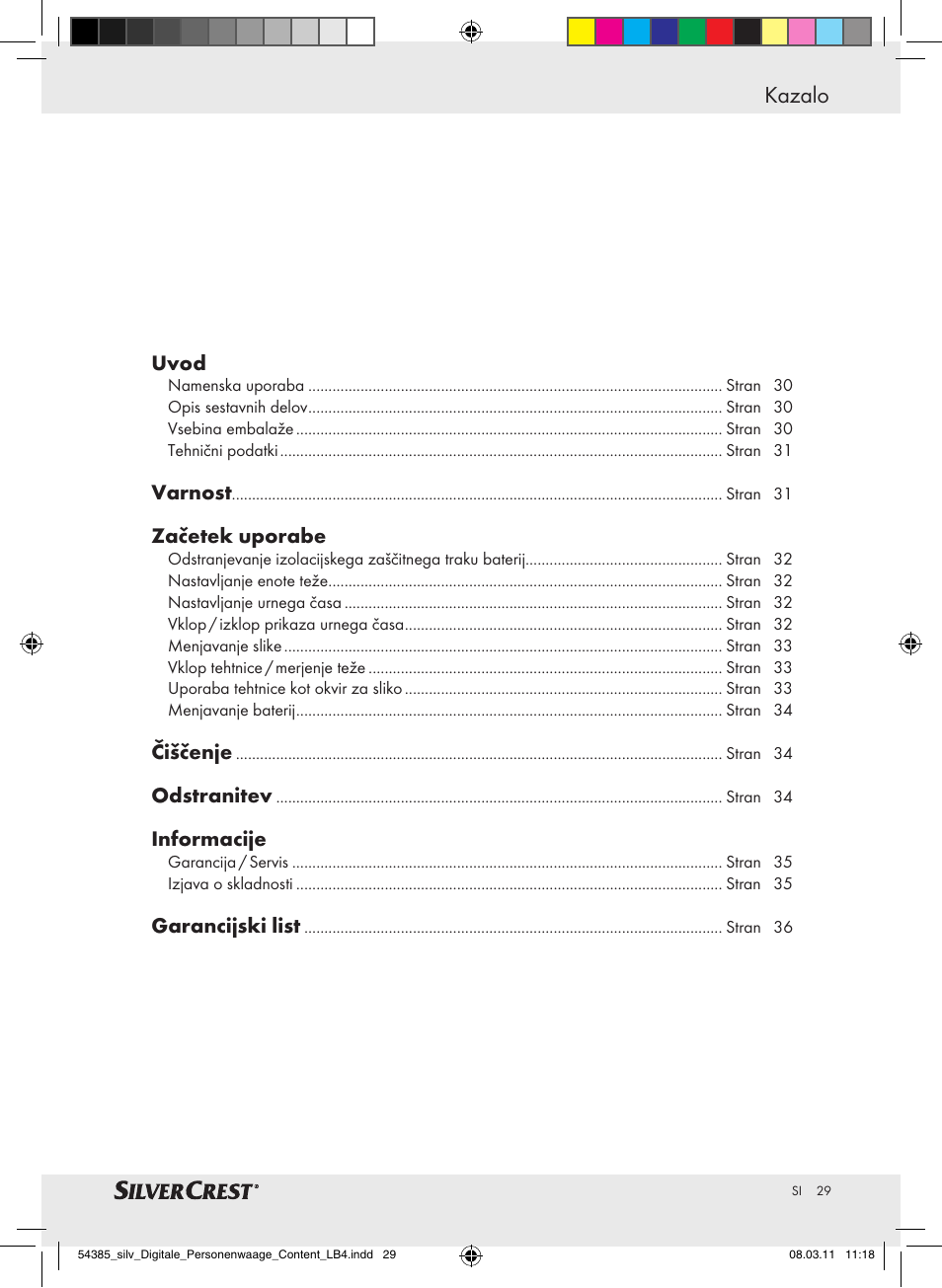 Kazalo | Silvercrest Digital Bathroom Scale User Manual | Page 25 / 56
