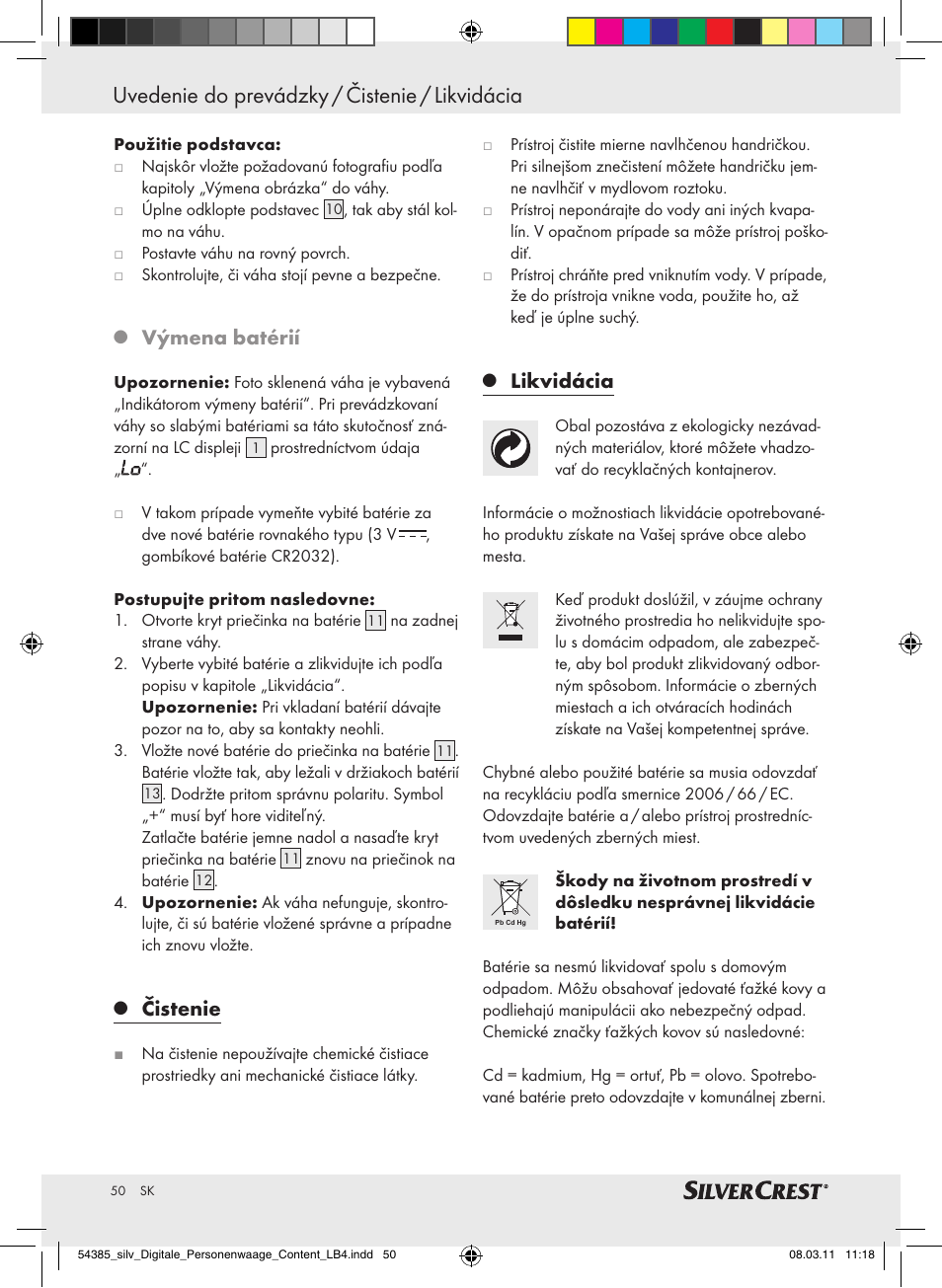 Výmena batérií, Čistenie, Likvidácia | Silvercrest Digital Bathroom Scale User Manual | Page 46 / 56