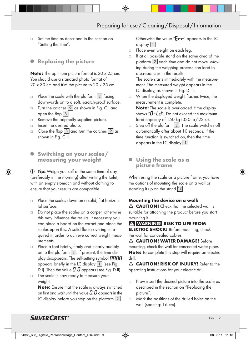 Replacing the picture, Switching on your scales / measuring your weight, Using the scale as a picture frame | Silvercrest Digital Bathroom Scale User Manual | Page 5 / 56