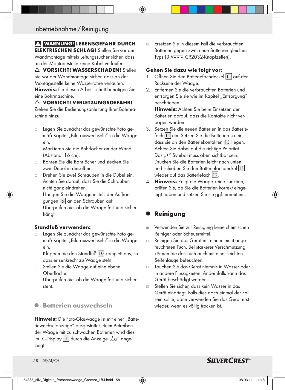 Batterien auswechseln, Reinigung | Silvercrest Digital Bathroom Scale User Manual | Page 54 / 56