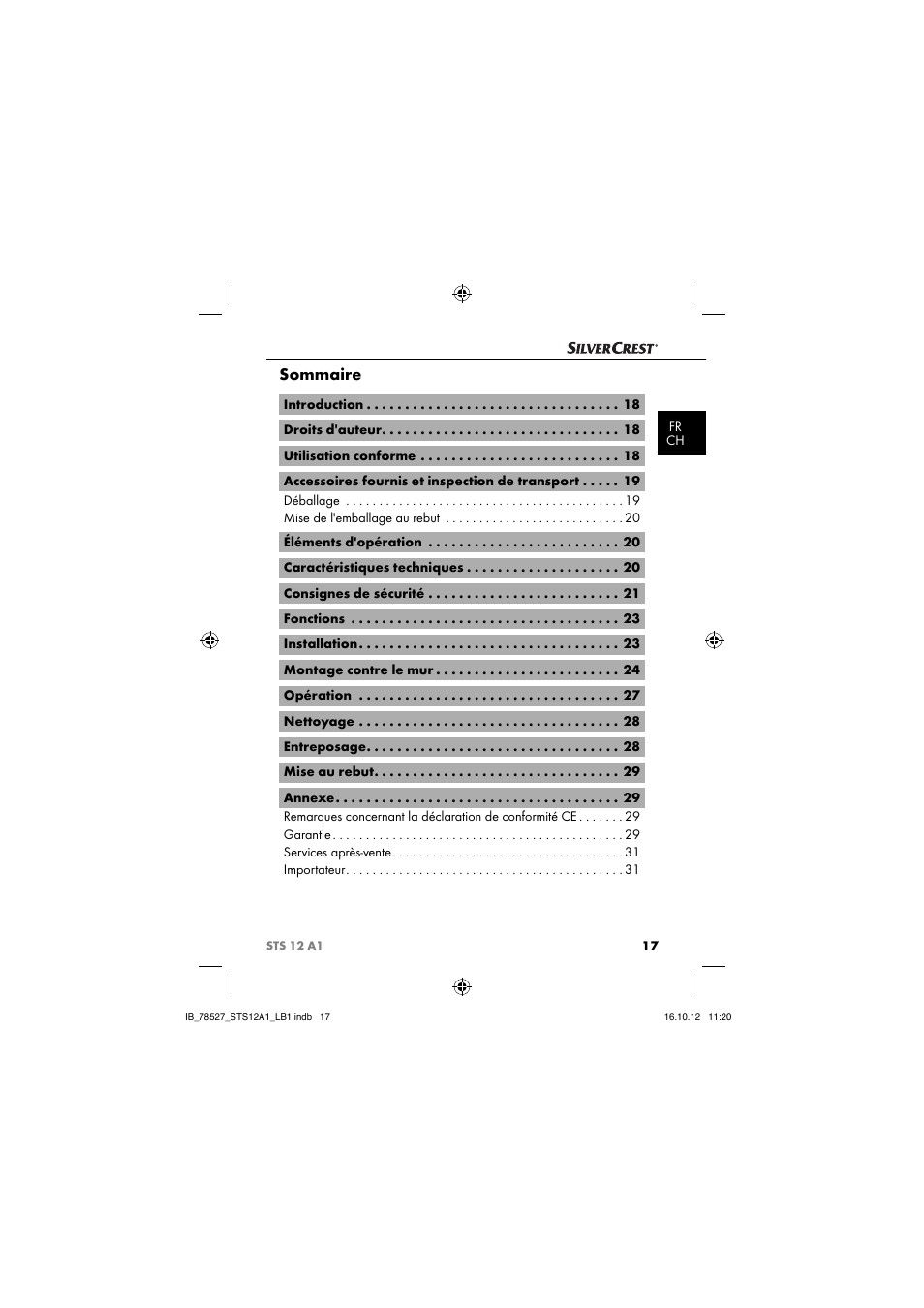 Sommaire | Silvercrest STS 12 A1 User Manual | Page 20 / 64