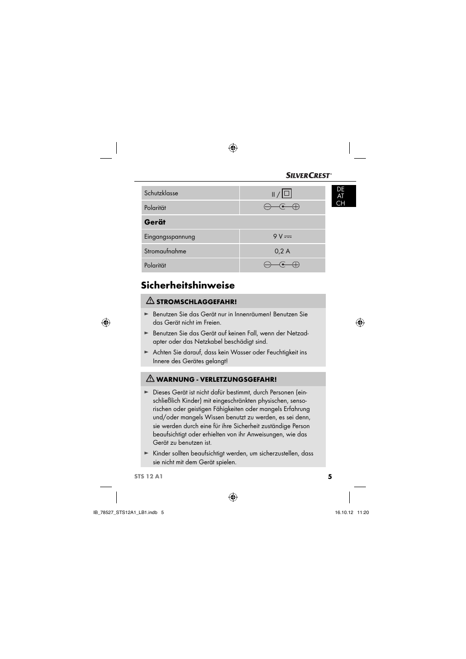 Sicherheitshinweise, Gerät | Silvercrest STS 12 A1 User Manual | Page 8 / 64