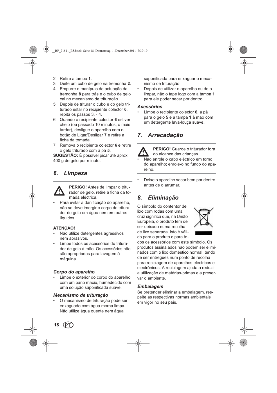 Limpeza, Arrecadação, Eliminação | Silvercrest SEC 60 A1 User Manual | Page 20 / 38