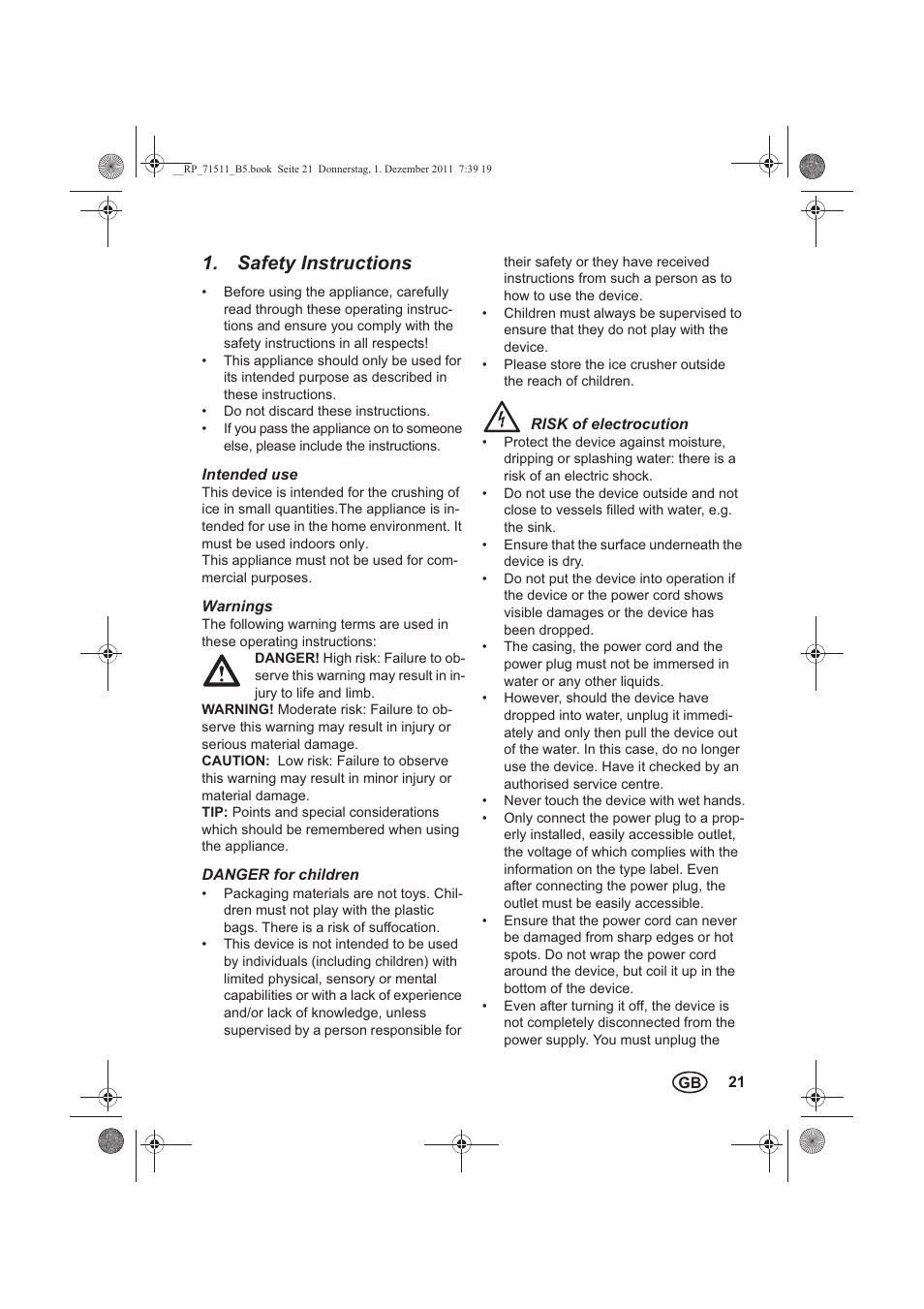 Safety instructions | Silvercrest SEC 60 A1 User Manual | Page 23 / 38