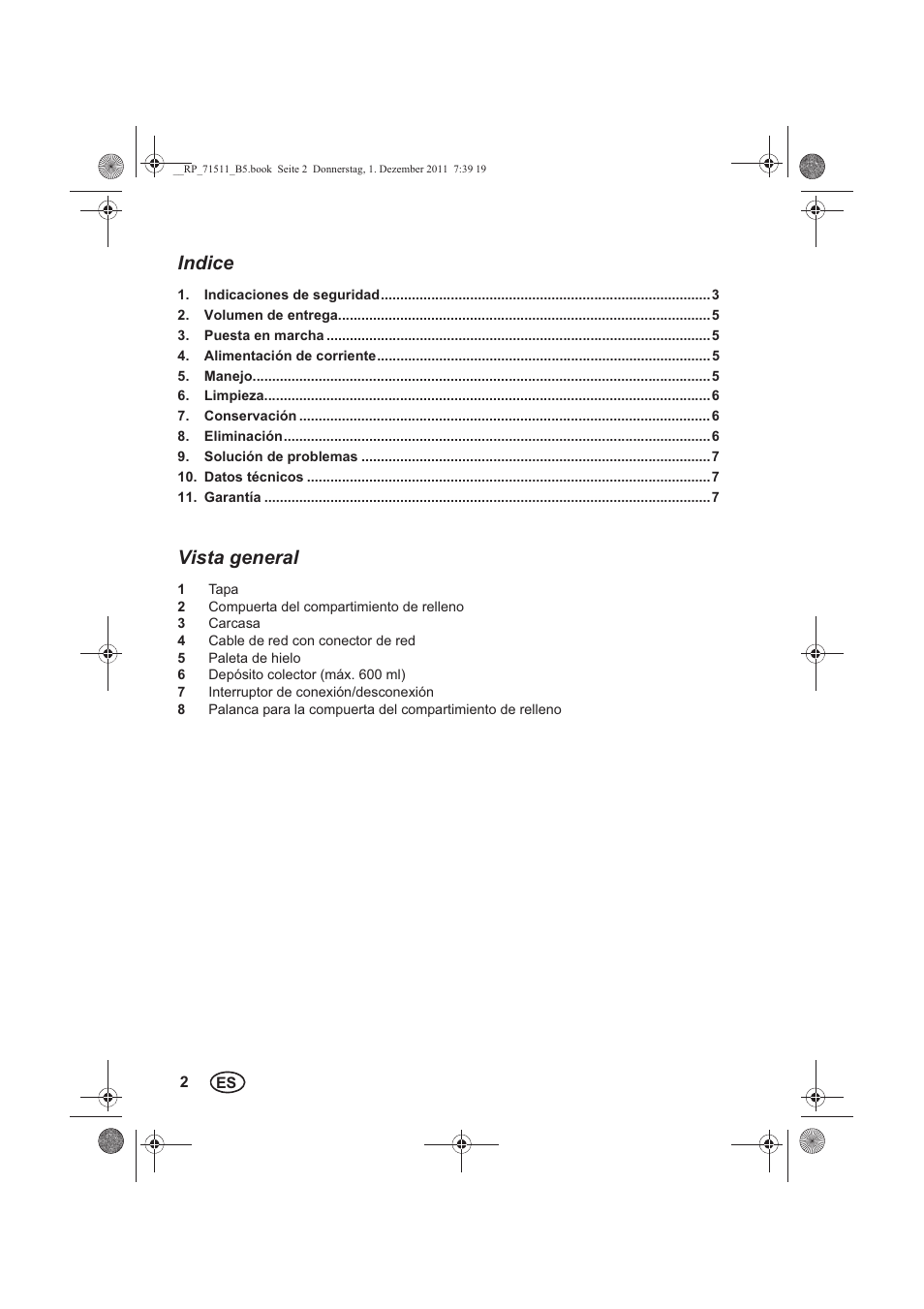 Indice, Vista general | Silvercrest SEC 60 A1 User Manual | Page 4 / 38