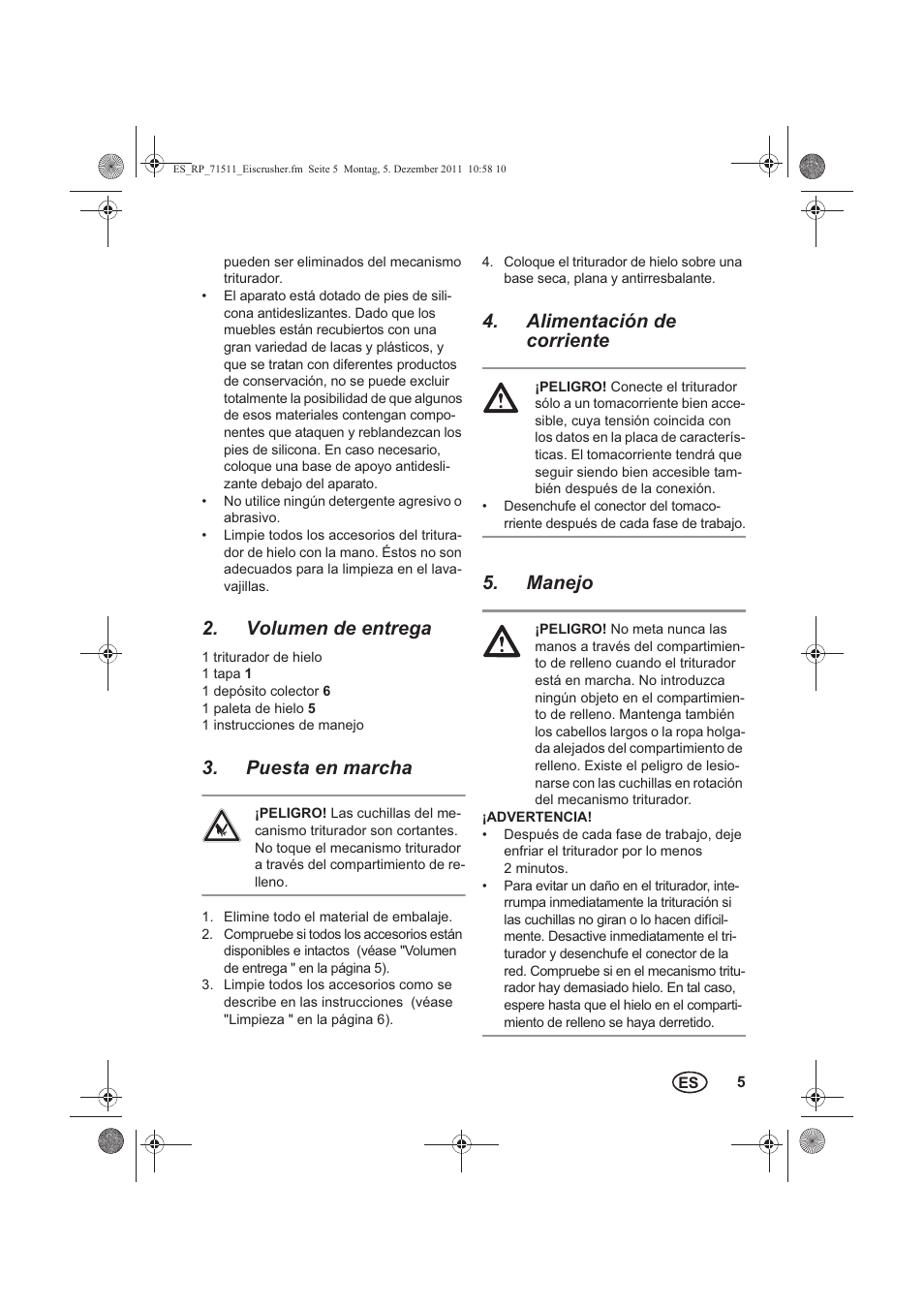 Volumen de entrega, Puesta en marcha, Alimentación de corriente | Manejo | Silvercrest SEC 60 A1 User Manual | Page 7 / 38