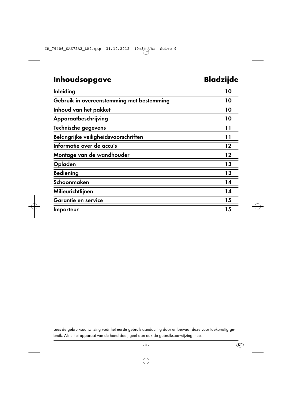 Inhoudsopgave bladzijde | Silvercrest SAS 7.2 A2 User Manual | Page 12 / 35