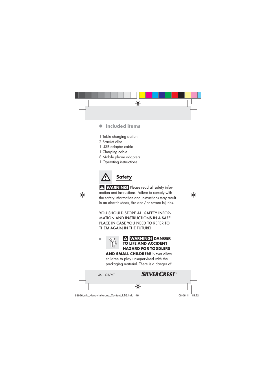 Included items, Safety | Silvercrest Z30833 A / Z30833B User Manual | Page 44 / 64