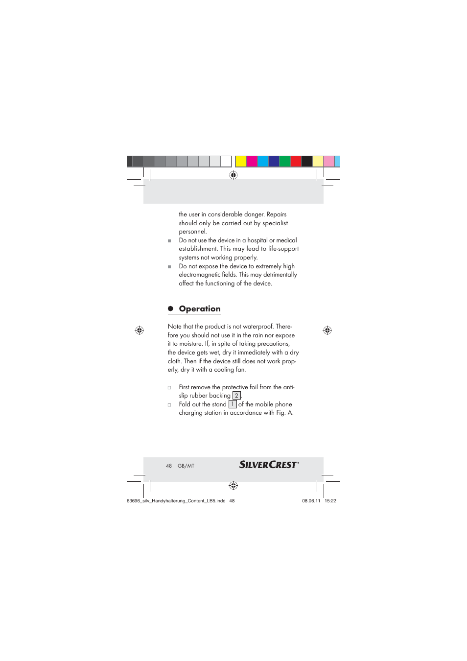 Operation | Silvercrest Z30833 A / Z30833B User Manual | Page 46 / 64