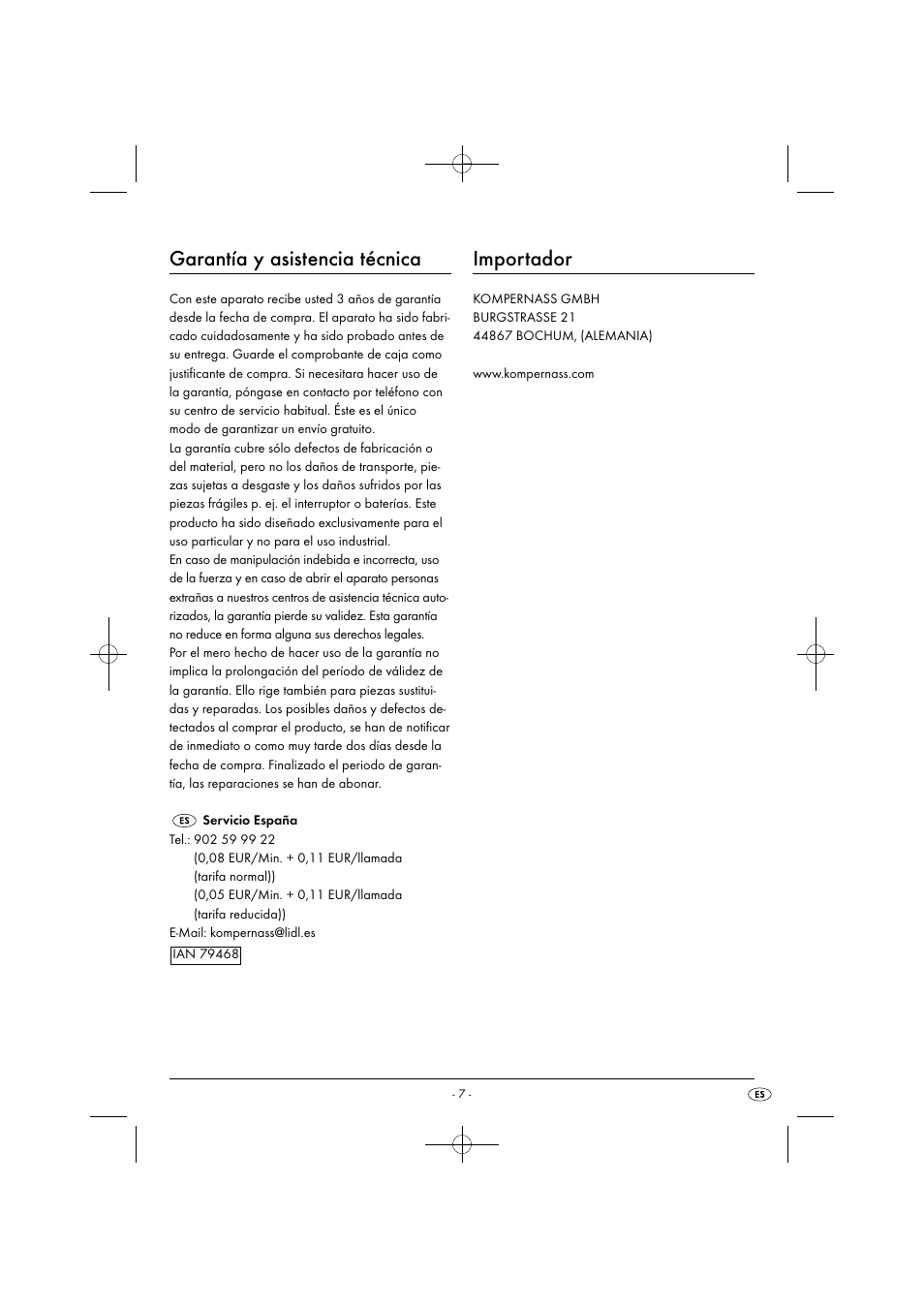 Garantía y asistencia técnica, Importador | Silvercrest SAS 7.2 A2 User Manual | Page 10 / 43